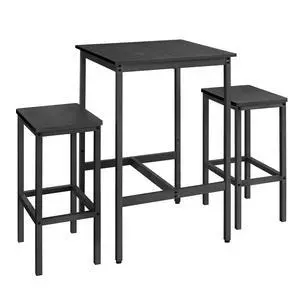 Bar Table and Chairs Set, Square Table with 2 Stools, Dining Pub Set for 2, Space Saving for Kitchen Breakfast, Living Room, Party Room, Ebony Black and Ink Black Bar Table and Chairs Set, Square Table with 2 Stools, Dining Pub Set for 2, Space Saving for Kitchen Breakfast, Living Room, Party Room, Ebony Black and Ink Black