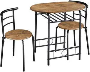 3-Piece Dining Table Set, Breakfast Bistro Table Set for 2, Small Kitchen and Table Chairs Set of 2 with Metal Frame and Storage Rack for Small Space/Apartment/Dorm Room, Brown 3-Piece Dining Table Set, Breakfast Bistro Table Set for 2, Small Kitchen and Table Chairs Set of 2 with Metal Frame and Storage Rack for Small Space/Apartment/Dorm Room, Brown