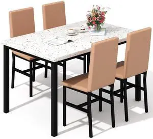 5 Piece Dining Table Set for 4, Small Faux Marble Kitchen Table with 4 PU Leather Chairs, Modern Dining Room Table Set for Small Space, Breakfast Nook, Dinette 5 Piece Dining Table Set for 4, Small Faux Marble Kitchen Table with 4 PU Leather Chairs, Modern Dining Room Table Set for Small Space, Breakfast Nook, Dinette