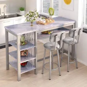 Furniture Kitchen Bar Height Table and Chairs for 2, 5-Tier Compact Dining Room Table, Gray Top and 2 PU Leather Upholstered Seat Black Frame, Modern Dining Set for Home & Office Furniture Kitchen Bar Height Table and Chairs for 2, 5-Tier Compact Dining Room Table, Gray Top and 2 PU Leather Upholstered Seat Black Frame, Modern Dining Set for Home & Office