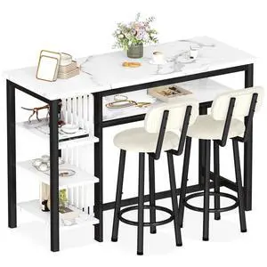 Furniture Kitchen Bar Height Table and Chairs for 2, 5-Tier Compact Dining Room Table, White Faux Marble Top and 2 PU Leather Upholstered Seat Black Frame, Modern Dining Set for Home & Office Furniture Kitchen Bar Height Table and Chairs for 2, 5-Tier Compact Dining Room Table, White Faux Marble Top and 2 PU Leather Upholstered Seat Black Frame, Modern Dining Set for Home & Office