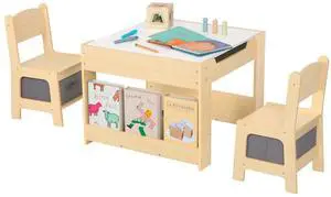 Kids Table and Chairs Ages 3-7, 4 in 1 Toddler Desk and Chair Set with Whiteboard, Blackboard, Storage Drawer and Book Rack. Toddler Activity Table for Kids Room, Nursery and Playroom Kids Table and Chairs Ages 3-7, 4 in 1 Toddler Desk and Chair Set with Whiteboard, Blackboard, Storage Drawer and Book Rack. Toddler Activity Table for Kids Room, Nursery and Playroom