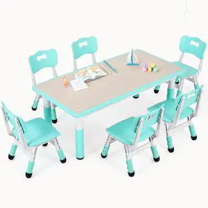 Kids Table and 6 Chairs Set, Height Adjustable Graffiti Desk, Preschool Activity Art Craft Table, for Daycare Classroom Home Boys and Girls Age 3-12 (Light Green) Kids Table and 6 Chairs Set, Height Adjustable Graffiti Desk, Preschool Activity Art Craft Table, for Daycare Classroom Home Boys and Girls Age 3-12 (Light Green)