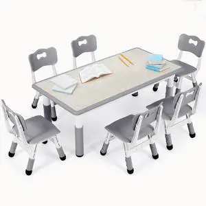 Kids Table and 6 Chairs Set, Height Adjustable Graffiti Desk, Preschool Activity Art Craft Table, for Daycare Classroom Home Boys and Girls Age 3-12 (Gray) Kids Table and 6 Chairs Set, Height Adjustable Graffiti Desk, Preschool Activity Art Craft Table, for Daycare Classroom Home Boys and Girls Age 3-12 (Gray)
