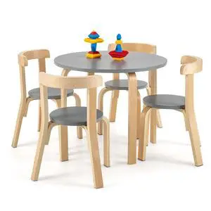 Kids Table and Chair Set, 5-Piece Wooden Activity Desk Set w/Toy Bricks, Classroom Playroom Daycare Furniture for Playing, Drawing, Reading, Bentwood Toddler Table and Chairs (Grey) Kids Table and Chair Set, 5-Piece Wooden Activity Desk Set w/Toy Bricks, Classroom Playroom Daycare Furniture for Playing, Drawing, Reading, Bentwood Toddler Table and Chairs (Grey)