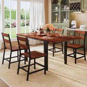 Dining Table Set for 4, Extendable Kitchen Table Set and 4 Chairs, Curved Backrest, Dining Room Table with MDF Board & Metal Frame, for Small Apartment Saving Space, Easy Assembly, Walnut Dining Table Set for 4, Extendable Kitchen Table Set and 4 Chairs, Curved Backrest, Dining Room Table with MDF Board & Metal Frame, for Small Apartment Saving Space, Easy Assembly, Walnut