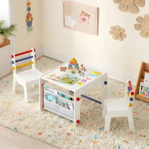 Kids Table and Chair Set 4-in-1 with Storage, Wooden Activity Table for Crafts, Arts, Drawing, Reading, Toddler Furniture for Playroom, Nursery, Gift for Boys & Girls (Age 3+) Kids Table and Chair Set 4-in-1 with Storage, Wooden Activity Table for Crafts, Arts, Drawing, Reading, Toddler Furniture for Playroom, Nursery, Gift for Boys & Girls (Age 3+)