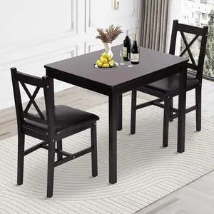 Small Dining Table Set 3 Piece Wood Dinning Room Table Set for 2, Square Kitchen Table and 2 Chairs, Space Saving Dinette for Kitchen, Dining Room, Appartment, Dark Brown Small Dining Table Set 3 Piece Wood Dinning Room Table Set for 2, Square Kitchen Table and 2 Chairs, Space Saving Dinette for Kitchen, Dining Room, Appartment, Dark Brown