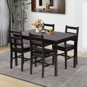 Kitchen Table Set 5 Piece Dining Table Set Sturdy Wooden Square Table and Chair Breakfast Table Set for 4 Person, Small Dining Room Table Set for Restaurant Home Kitchen Living Room, Brown Kitchen Table Set 5 Piece Dining Table Set Sturdy Wooden Square Table and Chair Breakfast Table Set for 4 Person, Small Dining Room Table Set for Restaurant Home Kitchen Living Room, Brown