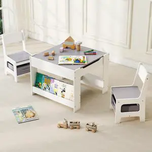 Kids Table and Chair Set, 3 in 1 Wooden Activity Table with Detachable Tabletop, Toddler Table and Chair Set with Storage Drawer, Kids Play Table for Children Art, Craft, Eating, Learning Kids Table and Chair Set, 3 in 1 Wooden Activity Table with Detachable Tabletop, Toddler Table and Chair Set with Storage Drawer, Kids Play Table for Children Art, Craft, Eating, Learning