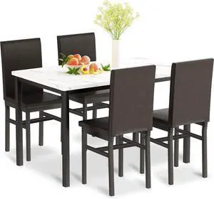 5-Piece Dining Table Set for 4 with Faux Marble Top & Velvet Chairs, Space Saving Modern Kitchen Table Set for Small Spaces, Apartments 5-Piece Dining Table Set for 4 with Faux Marble Top & Velvet Chairs, Space Saving Modern Kitchen Table Set for Small Spaces, Apartments