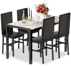 5-Piece Dining Table Set for 4 with Faux Marble Top & Velvet Chairs, Space Saving Modern Kitchen Table Set for Small Spaces, Apartments 5-Piece Dining Table Set for 4 with Faux Marble Top & Velvet Chairs, Space Saving Modern Kitchen Table Set for Small Spaces, Apartments