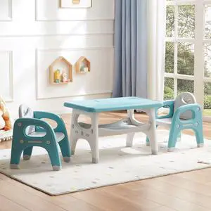 Kids Table and Chair Set, Plastic Children Activity Table with 2 Chairs, Toddler Table and Chair Set for Reading, Drawing, Snack Time, Arts Crafts, Preschool, Gift for Boys Girls Kids Table and Chair Set, Plastic Children Activity Table with 2 Chairs, Toddler Table and Chair Set for Reading, Drawing, Snack Time, Arts Crafts, Preschool, Gift for Boys Girls