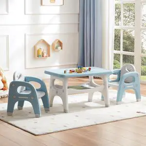 Kids Table and Chair Set, Plastic Children Activity Table with 2 Chairs, Toddler Table and Chair Set for Reading, Drawing, Snack Time, Arts Crafts, Preschool, Gift for Boys Girls Kids Table and Chair Set, Plastic Children Activity Table with 2 Chairs, Toddler Table and Chair Set for Reading, Drawing, Snack Time, Arts Crafts, Preschool, Gift for Boys Girls