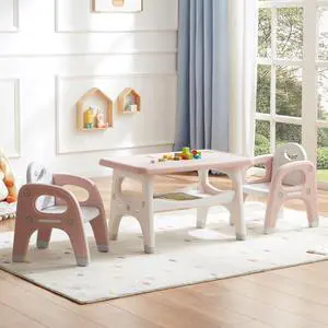 Kids Table and Chair Set, Plastic Children Activity Table with 2 Chairs, Toddler Table and Chair Set for Reading, Drawing, Snack Time, Arts Crafts, Preschool, Gift for Boys Girls Kids Table and Chair Set, Plastic Children Activity Table with 2 Chairs, Toddler Table and Chair Set for Reading, Drawing, Snack Time, Arts Crafts, Preschool, Gift for Boys Girls