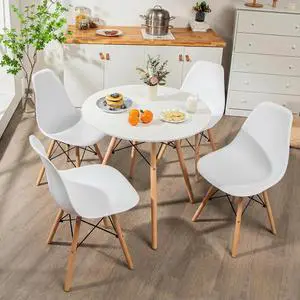 Round Dining Table Set for 4, Modern Circle Kitchen Table & 4 Chairs with Ergonomic Seats and Solid Wood Legs, 5-Piece Dining Room Set for Small Spaces, Kitchen, Living Room Round Dining Table Set for 4, Modern Circle Kitchen Table & 4 Chairs with Ergonomic Seats and Solid Wood Legs, 5-Piece Dining Room Set for Small Spaces, Kitchen, Living Room