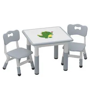 Kids Table and 2 Chairs Set with Graffiti Desktop, Height Adjustable Toddler Table and Chairs Set for Reading, Drawing, Playing, Eating Kids Table and 2 Chairs Set with Graffiti Desktop, Height Adjustable Toddler Table and Chairs Set for Reading, Drawing, Playing, Eating