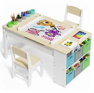 Kids Art Table and Chairs with Removable Tabletop Storage,Toddler Craft Table and Chair Set for Drawing Studying Playing Wooden Kid Acitivity Table in Playroom Kids Room Living Room, Natural Kids Art Table and Chairs with Removable Tabletop Storage,Toddler Craft Table and Chair Set for Drawing Studying Playing Wooden Kid Acitivity Table in Playroom Kids Room Living Room, Natural