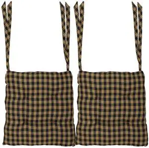 14"x14" Chair Cushion for Small Dining Chairs with Ties, Black Check Plaid, Primitive Farmhouse Indoor Kitchen Seat Cushion, Set of 2 14"x14" Chair Cushion for Small Dining Chairs with Ties, Black Check Plaid, Primitive Farmhouse Indoor Kitchen Seat Cushion, Set of 2