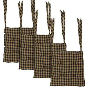 14"x14" Chair Cushion for Small Dining Chairs with Ties, Black Check Plaid, Primitive Farmhouse Indoor Kitchen Seat Cushion, Set of 4 14"x14" Chair Cushion for Small Dining Chairs with Ties, Black Check Plaid, Primitive Farmhouse Indoor Kitchen Seat Cushion, Set of 4