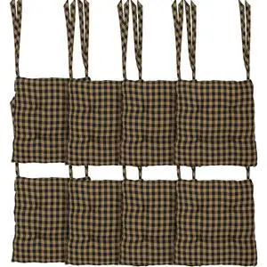 14"x14" Chair Cushion for Small Dining Chairs with Ties, Black Check Plaid, Primitive Farmhouse Indoor Kitchen Seat Cushion, Set of 8 14"x14" Chair Cushion for Small Dining Chairs with Ties, Black Check Plaid, Primitive Farmhouse Indoor Kitchen Seat Cushion, Set of 8