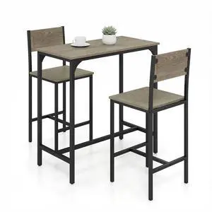 3 Piece Counter Height Bar Table Set, Pub Table and Chairs Set of 2, High Top Console Table with Stools for 2, Space-Saving Dinette Set for Breakfast Nook (Grey) 3 Piece Counter Height Bar Table Set, Pub Table and Chairs Set of 2, High Top Console Table with Stools for 2, Space-Saving Dinette Set for Breakfast Nook (Grey)