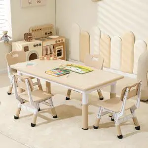 Kids Table and 4 Chairs Set, Height Adjustable Toddler Table and Chairs Set, Graffiti Desktop Children Activity Table for Ages 3-8, Daycare, Classroom, Home Kids Table and 4 Chairs Set, Height Adjustable Toddler Table and Chairs Set, Graffiti Desktop Children Activity Table for Ages 3-8, Daycare, Classroom, Home