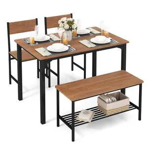 Dining Table Set for 4, Kitchen Table and 2 Chairs for 4 with Bench, 4 Piece Dining Table Set for Small Space, Apartment Dining Table Set for 4, Kitchen Table and 2 Chairs for 4 with Bench, 4 Piece Dining Table Set for Small Space, Apartment
