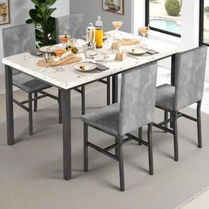 Dining Table Set for 4, Kitchen Table and Chairs Set for 4, Small Dining Table Set with Faux Marble Table top & 4 Velvet Upholstered Dining Chairs Dining Room Table Set for Small Space, Gray Dining Table Set for 4, Kitchen Table and Chairs Set for 4, Small Dining Table Set with Faux Marble Table top & 4 Velvet Upholstered Dining Chairs Dining Room Table Set for Small Space, Gray