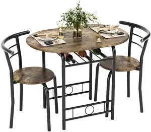 Dining Table for 2, 3 Piece Round Table & Chair Set, Small Kitchen Table for Breakfast Nook, Wood Grain Tabletop and Built-in Storage Rack, Space Saving for Kitchen, Dining Room (Walnut) Dining Table for 2, 3 Piece Round Table & Chair Set, Small Kitchen Table for Breakfast Nook, Wood Grain Tabletop and Built-in Storage Rack, Space Saving for Kitchen, Dining Room (Walnut)