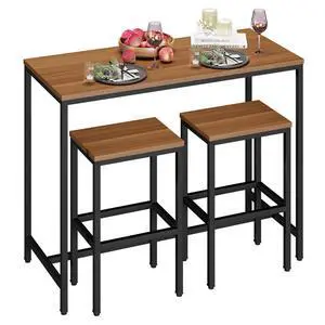 3 Piece Bar Table Set, Bar Table and Chairs Set of 2, Modern Counter Height Table with 2 Stools for Kitchen, Dining Room, Living Room Breakfast Table Industrial Brown Wood Top 3 Piece Bar Table Set, Bar Table and Chairs Set of 2, Modern Counter Height Table with 2 Stools for Kitchen, Dining Room, Living Room Breakfast Table Industrial Brown Wood Top