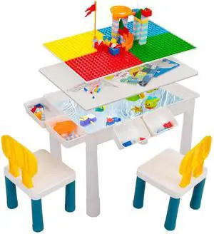 7 - in - 1 Kids Activity Table Set with 2 Chairs & 100Pcs Blocks | Water/Sand Play Table for Toddler Age 3-6 (Primary) 7 - in - 1 Kids Activity Table Set with 2 Chairs & 100Pcs Blocks | Water/Sand Play Table for Toddler Age 3-6 (Primary)