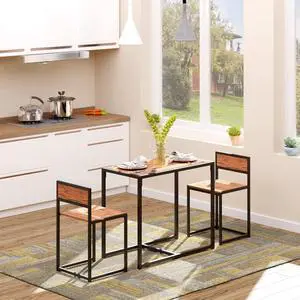Small Dining Table Set for 2, Kitchen Table and Chairs Set, Compact Dining Sets for Small Spaces, Rustic Brown Small Dining Table Set for 2, Kitchen Table and Chairs Set, Compact Dining Sets for Small Spaces, Rustic Brown