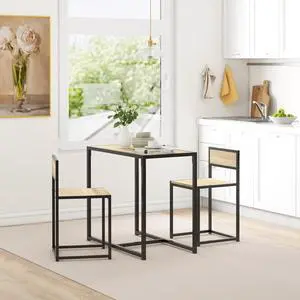 Small Dining Table Set for 2, Kitchen Table and Chairs Set, Compact Dining Sets for Small Spaces, Oak Small Dining Table Set for 2, Kitchen Table and Chairs Set, Compact Dining Sets for Small Spaces, Oak