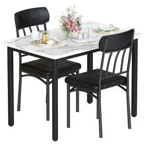 3 Piece Dining Table Set for 2, Small Industrial Kitchen Table and 2 Chairs, Breakfast Dining Table Set, Kitchen Table Set for Dining Room, Living Room, Apartment, Small Space, White Black 3 Piece Dining Table Set for 2, Small Industrial Kitchen Table and 2 Chairs, Breakfast Dining Table Set, Kitchen Table Set for Dining Room, Living Room, Apartment, Small Space, White Black
