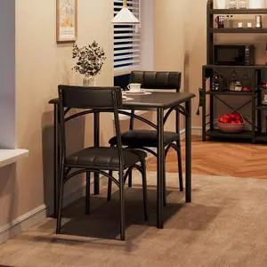 3-Piece Dining Table Set for 2, Kitchen Table Set with 2 Upholstered Chairs, Square Dining Table Set for Apartment, Studio, Small Space, Black 3-Piece Dining Table Set for 2, Kitchen Table Set with 2 Upholstered Chairs, Square Dining Table Set for Apartment, Studio, Small Space, Black
