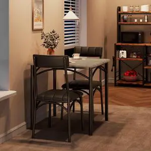 3-Piece Dining Table Set for 2, Kitchen Table Set with 2 Upholstered Chairs, Square Dining Table Set for Apartment, Studio, Small Space, Gray 3-Piece Dining Table Set for 2, Kitchen Table Set with 2 Upholstered Chairs, Square Dining Table Set for Apartment, Studio, Small Space, Gray