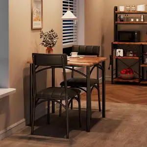 3-Piece Dining Table Set for 2, Kitchen Table Set with 2 Upholstered Chairs, Square Dining Table Set for Apartment, Studio, Small Space, Brown 3-Piece Dining Table Set for 2, Kitchen Table Set with 2 Upholstered Chairs, Square Dining Table Set for Apartment, Studio, Small Space, Brown