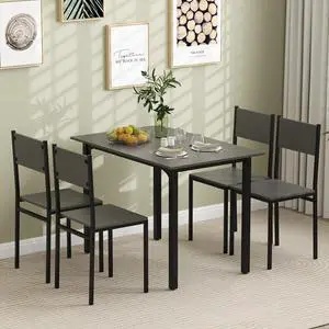 5-Piece Dining Table Set, Industrial Kitchen Table and Chairs for 4 with Backrest and Metal Frame, Rectangular Space-Saving Dinette Set for Dining Room, Apartment, Small Space, Grey 5-Piece Dining Table Set, Industrial Kitchen Table and Chairs for 4 with Backrest and Metal Frame, Rectangular Space-Saving Dinette Set for Dining Room, Apartment, Small Space, Grey