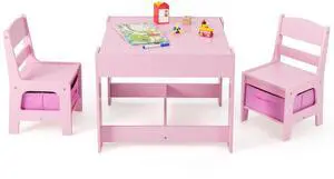Kids Table and Chairs, 3-in-1 Children Wooden Activity Set with Storage, Detachable Tabletop, for Art, Craft, Drawing, Reading, Gift for Toddlers Boys Girls 3-7 Years Old (Pink) Kids Table and Chairs, 3-in-1 Children Wooden Activity Set with Storage, Detachable Tabletop, for Art, Craft, Drawing, Reading, Gift for Toddlers Boys Girls 3-7 Years Old (Pink)