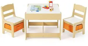 Kids Table and Chairs, 3-in-1 Children Wooden Activity Set with Storage, Detachable Tabletop, for Art, Craft, Drawing, Reading, Gift for Toddlers Boys Girls 3-7 Years Old (Natural) Kids Table and Chairs, 3-in-1 Children Wooden Activity Set with Storage, Detachable Tabletop, for Art, Craft, Drawing, Reading, Gift for Toddlers Boys Girls 3-7 Years Old (Natural)