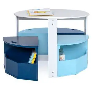 Toddler Table and Chair Set Round Kids Activity Table With 4 Storage Stools, Nesting Design for Toddlers, Kids Play Table with Storage - Space-Saving Playroom Kids Furniture - (Blue) Toddler Table and Chair Set Round Kids Activity Table With 4 Storage Stools, Nesting Design for Toddlers, Kids Play Table with Storage - Space-Saving Playroom Kids Furniture - (Blue)