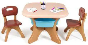Kids Table and Chairs, 3 PCS Activity Desk Set w/ 4 Detachable Storage Bins for Indoor Outdoor Play Art Crafts Picnic Patio, Lightweight Toddler Table and Chair Set (Coffee & Blue) Kids Table and Chairs, 3 PCS Activity Desk Set w/ 4 Detachable Storage Bins for Indoor Outdoor Play Art Crafts Picnic Patio, Lightweight Toddler Table and Chair Set (Coffee & Blue)