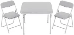 3-Piece Folding Card Table and Chairs Set with PU Cushion, 24 Inch Square Foldable Table with 2 Padded Chairs, Steel Frame for Kids, Game Room, Multipurpose Room, Indoor Use, Gray 3-Piece Folding Card Table and Chairs Set with PU Cushion, 24 Inch Square Foldable Table with 2 Padded Chairs, Steel Frame for Kids, Game Room, Multipurpose Room, Indoor Use, Gray
