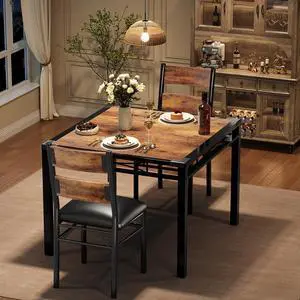 Dining Table Set for 2, Dining Table with 2 Upholstered Chairs, Wood 3-Piece Kitchen Dining Room Table Set with Corner Protector for Small Space, Kitchen, Apartment, Rustic Brown Dining Table Set for 2, Dining Table with 2 Upholstered Chairs, Wood 3-Piece Kitchen Dining Room Table Set with Corner Protector for Small Space, Kitchen, Apartment, Rustic Brown
