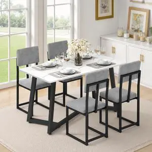 5-Piece Dining Table Set for 4, Modern Faux 47.24" Marble Kitchen Table with 4 Velvet Chairs, Stylish Small Dining Table Set for Apartments & Small Spaces 5-Piece Dining Table Set for 4, Modern Faux 47.24" Marble Kitchen Table with 4 Velvet Chairs, Stylish Small Dining Table Set for Apartments & Small Spaces