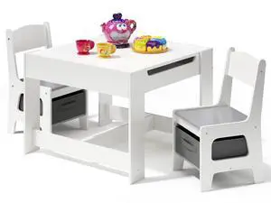 3-in-1 Kids Table and Chair Set with Removable Tabletop Storage, Toddler Craft Table and Chairs for Drawing Playing Studying Eating in Playroom Kids Room Living Room, White 3-in-1 Kids Table and Chair Set with Removable Tabletop Storage, Toddler Craft Table and Chairs for Drawing Playing Studying Eating in Playroom Kids Room Living Room, White