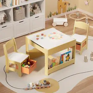 4-in-1 Kids Table and Chair Set with Removable Tabletop Storage, Toddler Craft Table and Chairs for Drawing Playing Studying Eating in Playroom Kids Room Living Room, Natural 4-in-1 Kids Table and Chair Set with Removable Tabletop Storage, Toddler Craft Table and Chairs for Drawing Playing Studying Eating in Playroom Kids Room Living Room, Natural