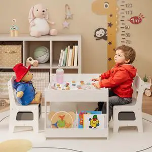 4-in-1 Kids Table and Chair Set with Removable Tabletop Storage, Toddler Craft Table and Chairs for Drawing Playing Studying Eating in Playroom Kids Room Living Room, White 4-in-1 Kids Table and Chair Set with Removable Tabletop Storage, Toddler Craft Table and Chairs for Drawing Playing Studying Eating in Playroom Kids Room Living Room, White