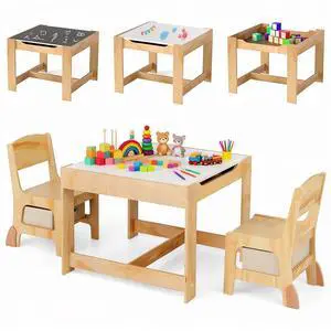 Kids Table and Chairs, 3 in 1 Wooden Activity Toddler Desk w/Blackboard & Storage Drawers for Art & Craft, Snack Time, Homework, Toddler Table and Chair Set for Nursery,Home,Playroom (Beige) Kids Table and Chairs, 3 in 1 Wooden Activity Toddler Desk w/Blackboard & Storage Drawers for Art & Craft, Snack Time, Homework, Toddler Table and Chair Set for Nursery,Home,Playroom (Beige)